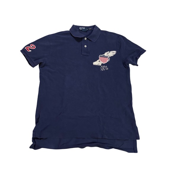Polo Ralph Lauren Men's Navy Blue Custom Fit Polo Shirt Embroidered Wings Size M - Picture 2 of 11
